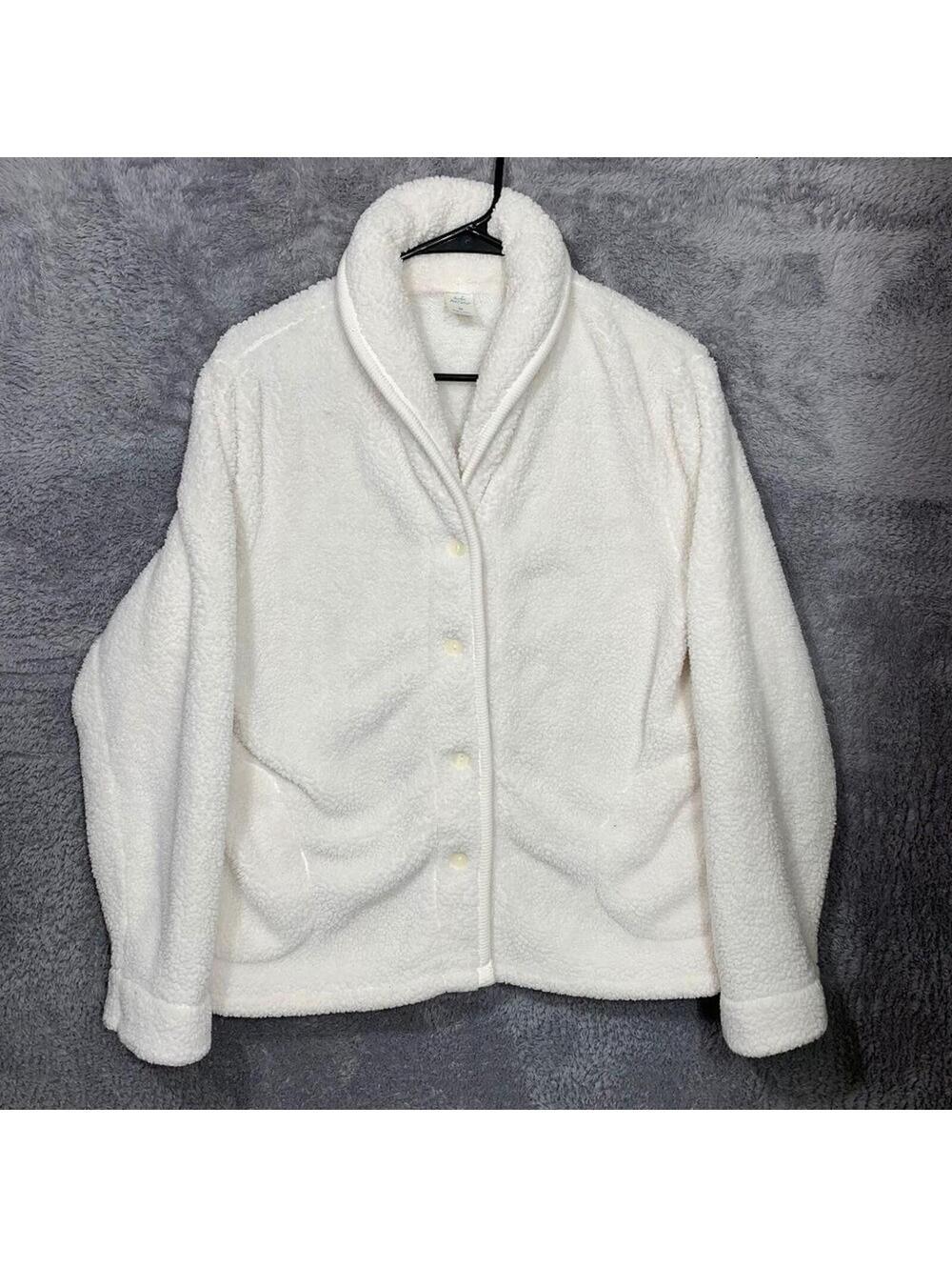 Jaclyn Intimates Women's Fleece Jacket Size M White Button Front Cozy Sherpa 100